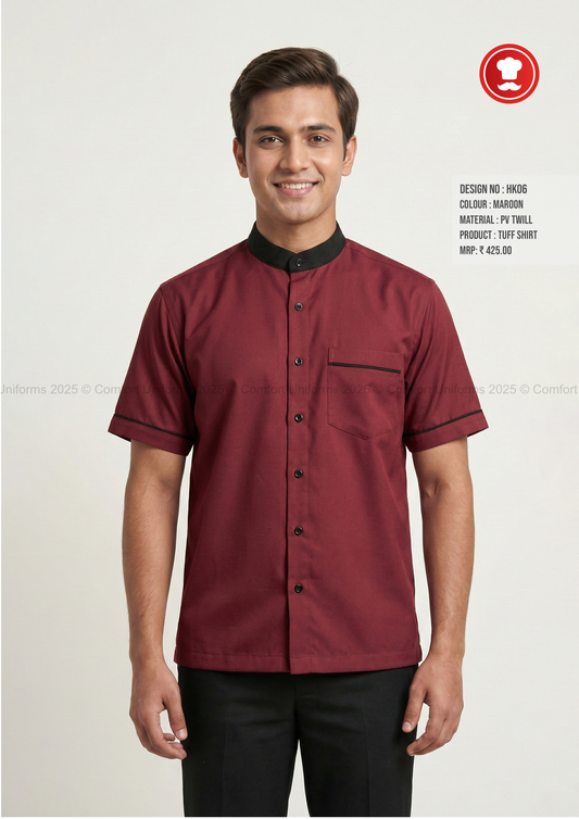 HK06 Tuff Shirt – Maroon with Black Mandarin Collar