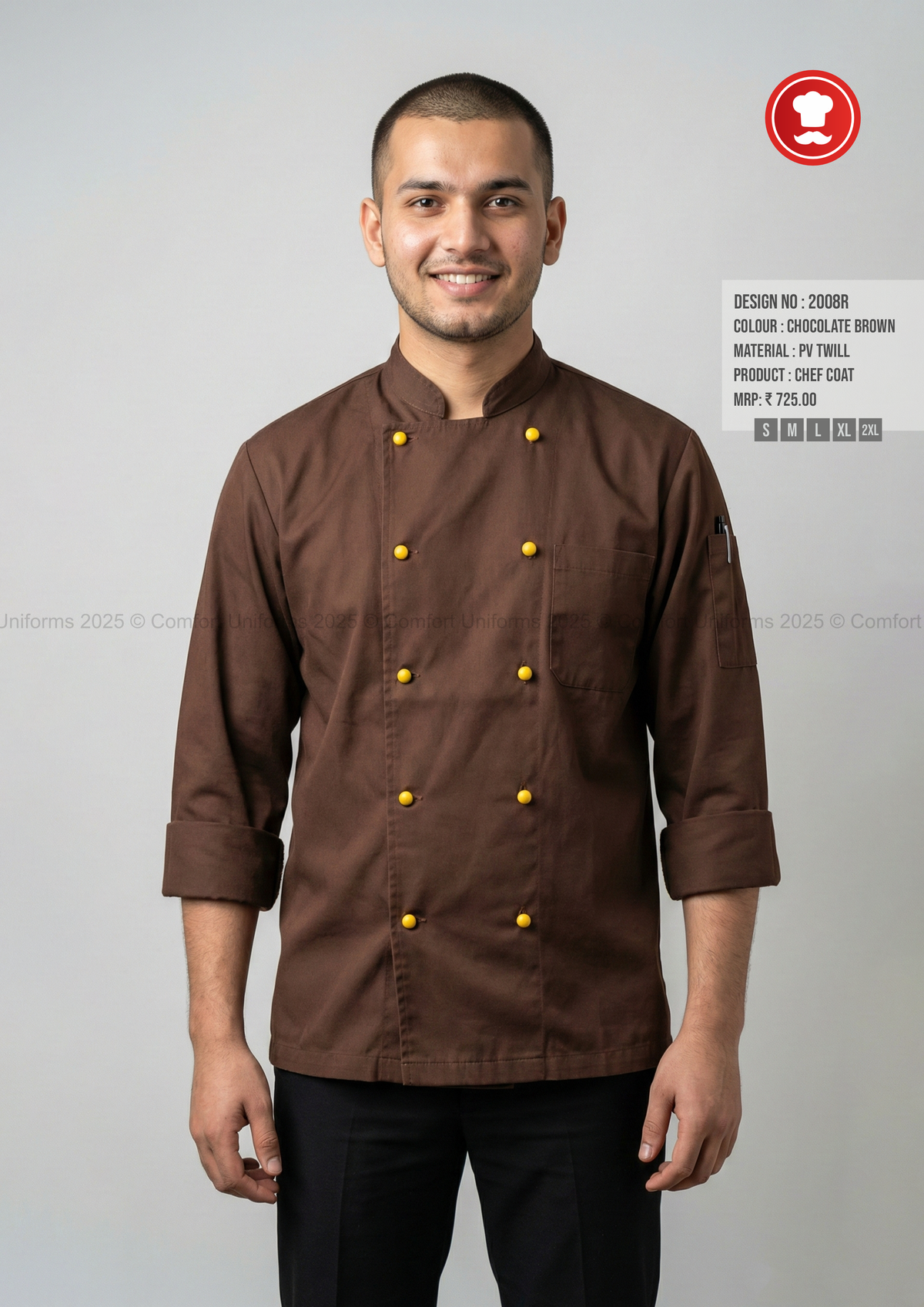 2008R Chocolate Brown Chef Coat – Warm Contemporary Double-Breasted Chef Uniform