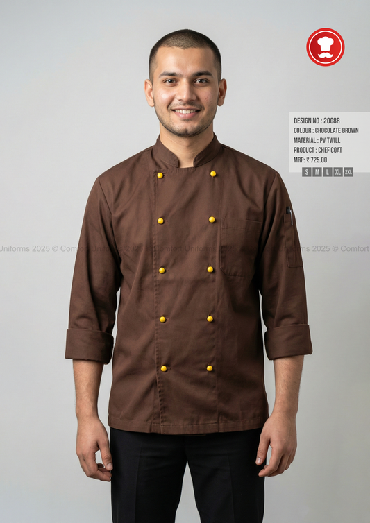 2008R Chocolate Brown Chef Coat – Warm Contemporary Double-Breasted Chef Uniform