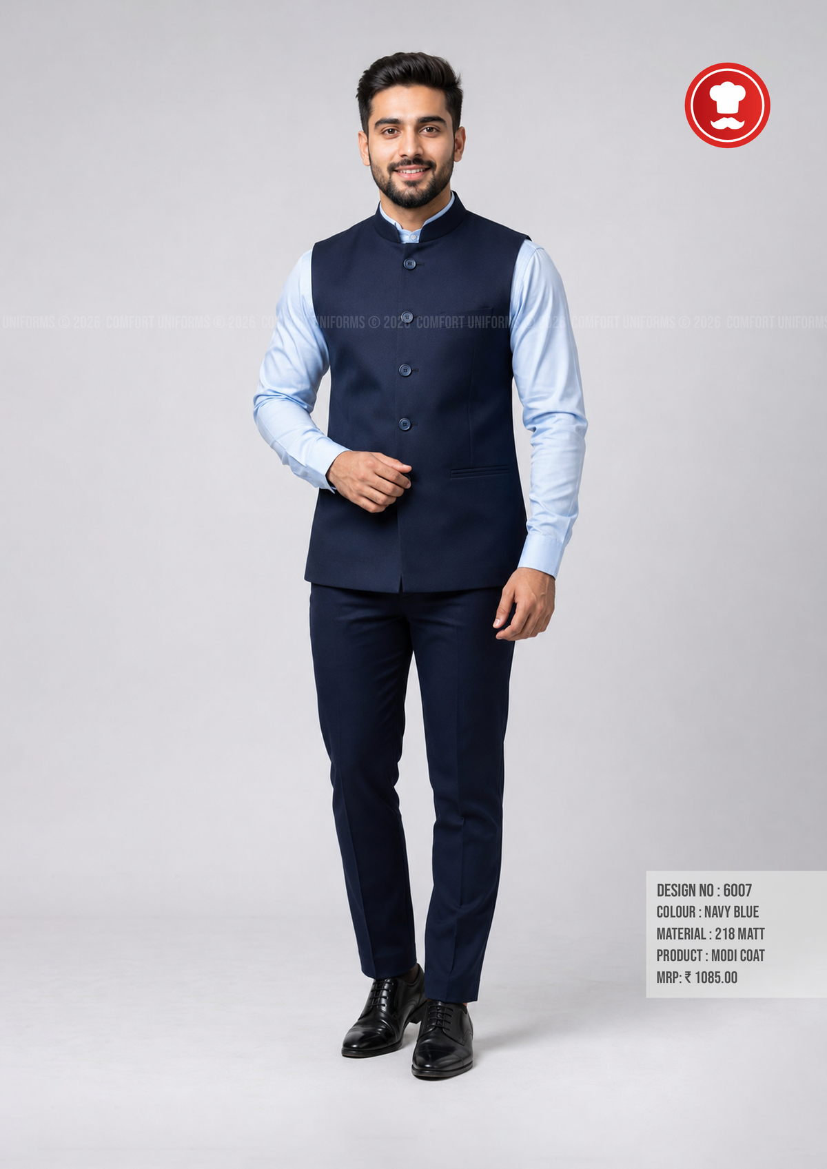 6007 Modi Coat & Trouser Set – Navy Blue | Waiter, Captain & Front Office Uniform