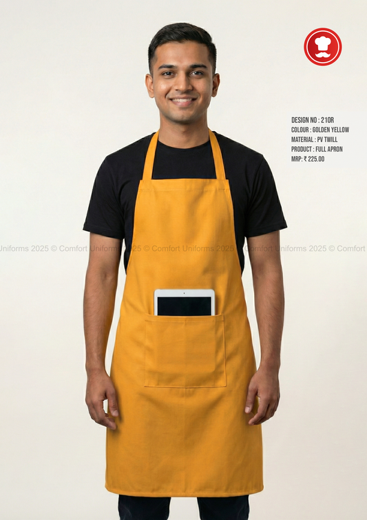 210R Golden Yellow Full Apron – Bright Professional Kitchen & Café Apron
