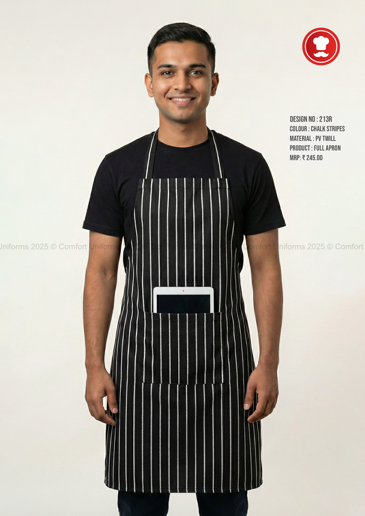 213R Black Chalk Stripe Full Apron – Professional Chef, Café & Kitchen Apron