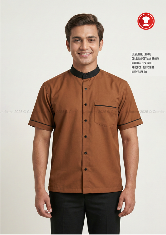 HK08 Housekeeping Tuff Shirt – Postman Brown with Black Mandarin Collar