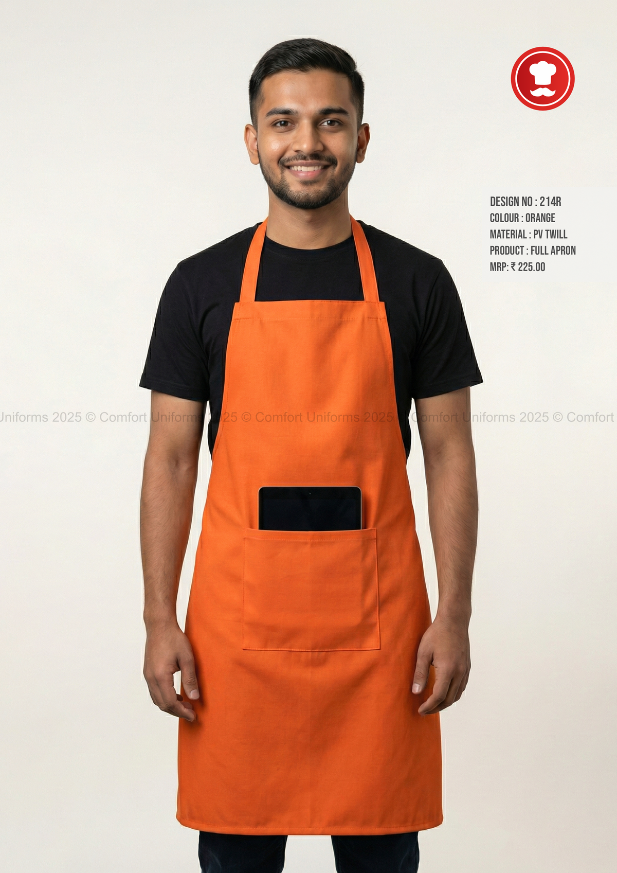 214R Orange Full Apron – Bright Professional Kitchen, Café & Catering Apron