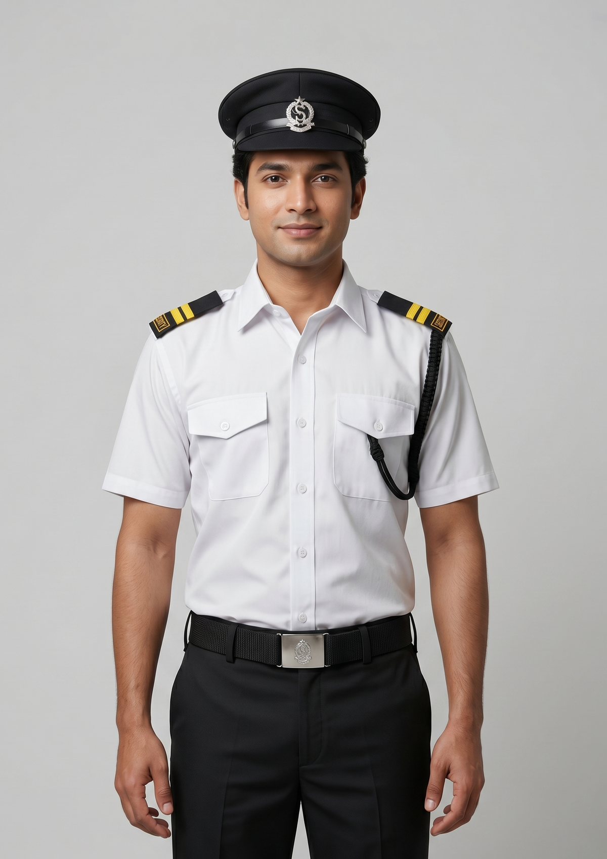 SC01 White Security Uniform Set with Black Trouser & Complete Accessories Kit