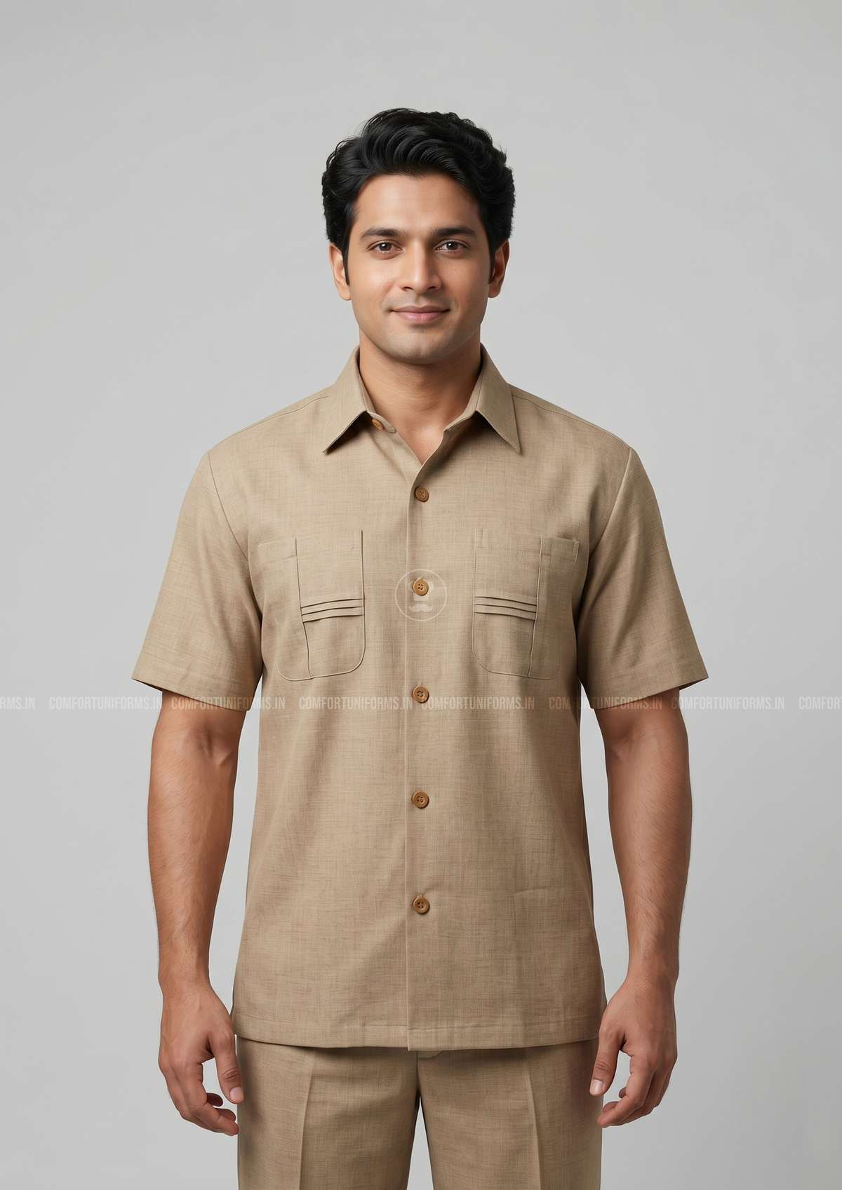 Beige Cross Safari Suit Shirt + Trouser Set SF01-3031