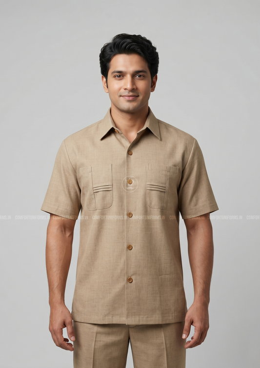 Beige Cross Safari Suit Shirt + Trouser Set SF01-3031