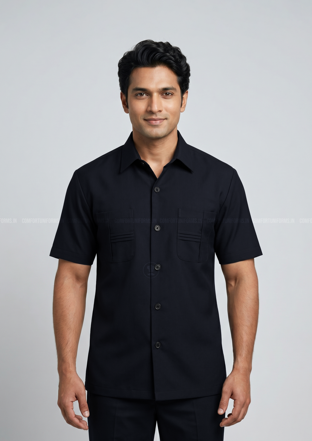Navy Blue Safari Suit Shirt + Trouser Set