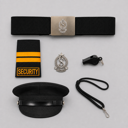 SC01 White Security Uniform Set with Black Trouser & Complete Accessories Kit