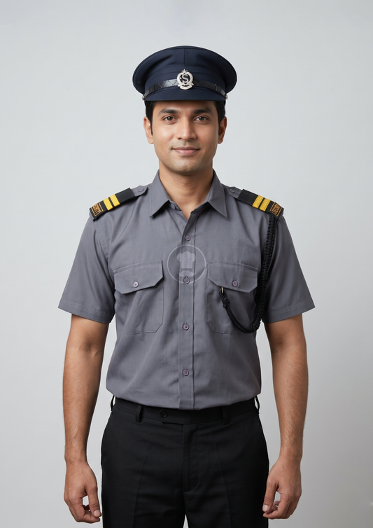SC03 Grey  Security Uniform Set with Black Trouser & Complete Accessories Kit